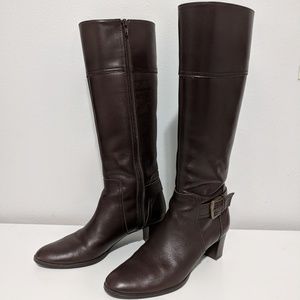 Ginza Diana brown leather knee heeled boots